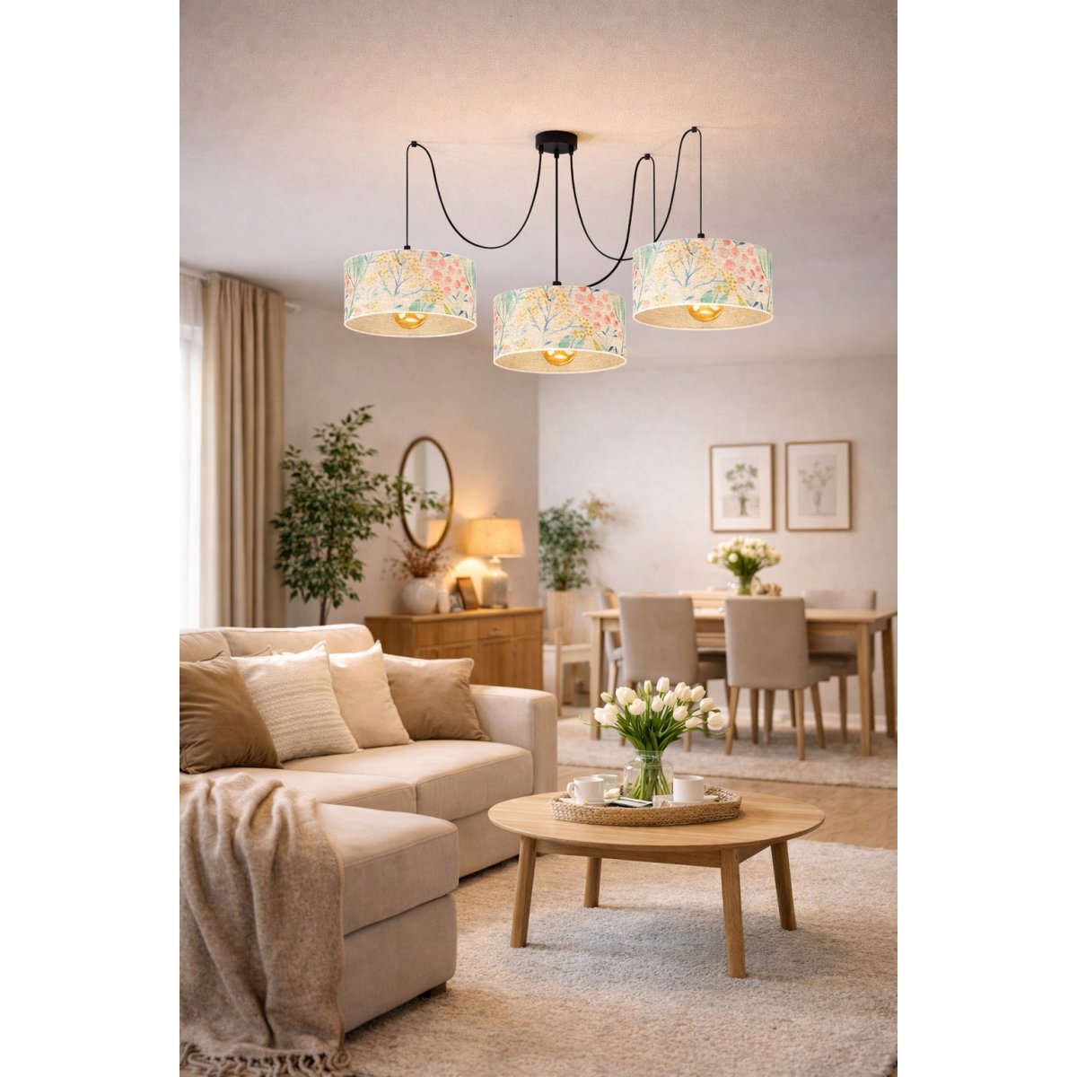 SUFITOWA LAMPA WISZĄCA SPIDER LED E27 ABAŻUR KASZMIR POLSKA 30 CM