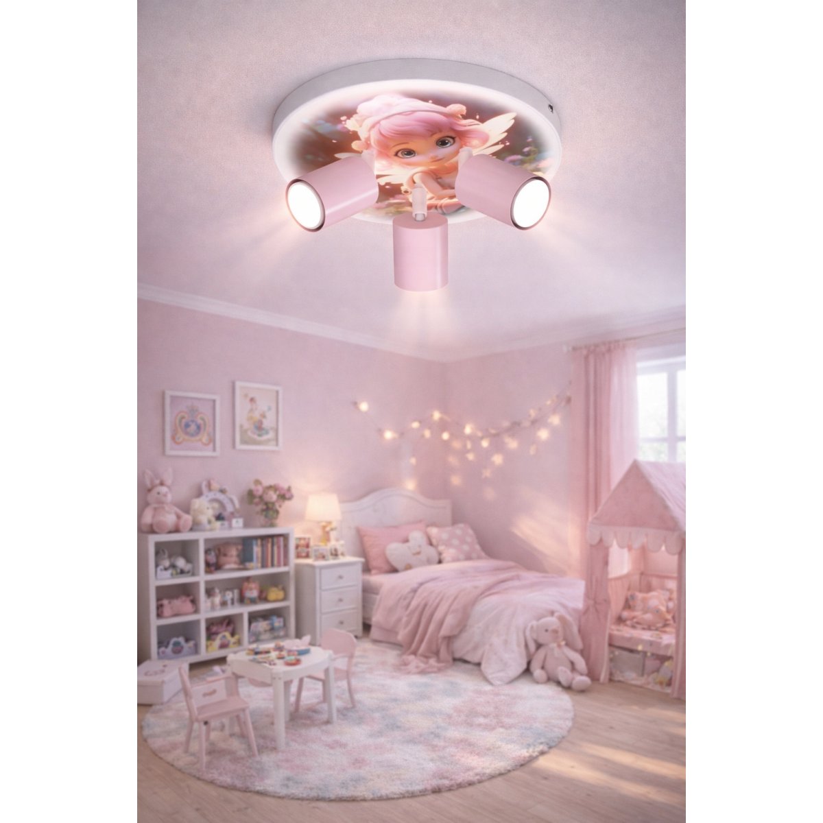 DZIECIĘCA LAMPA SUFITOWA DLA DZIEWCZYNKI WRÓŻKA LED GU10 NADRUK LASER