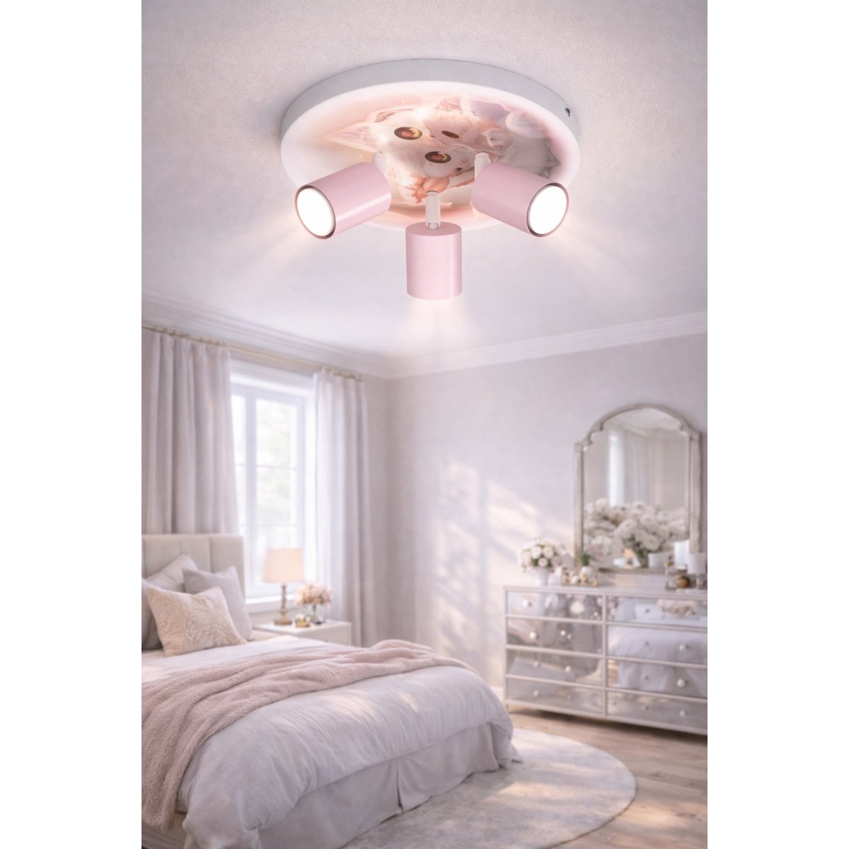 DZIECIĘCA LAMPA SUFITOWA DLA DZIEWCZYNKI KOTEK LED POLSKA LAMPA GU10 NADRUK