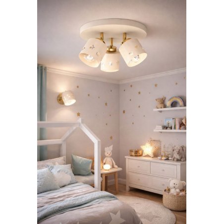 DZIEWCZĘCA LAMPA PLAFON SUFITOWA ŻYRANDOL LED 3XE27 BEŻOWA GWIAZDKI