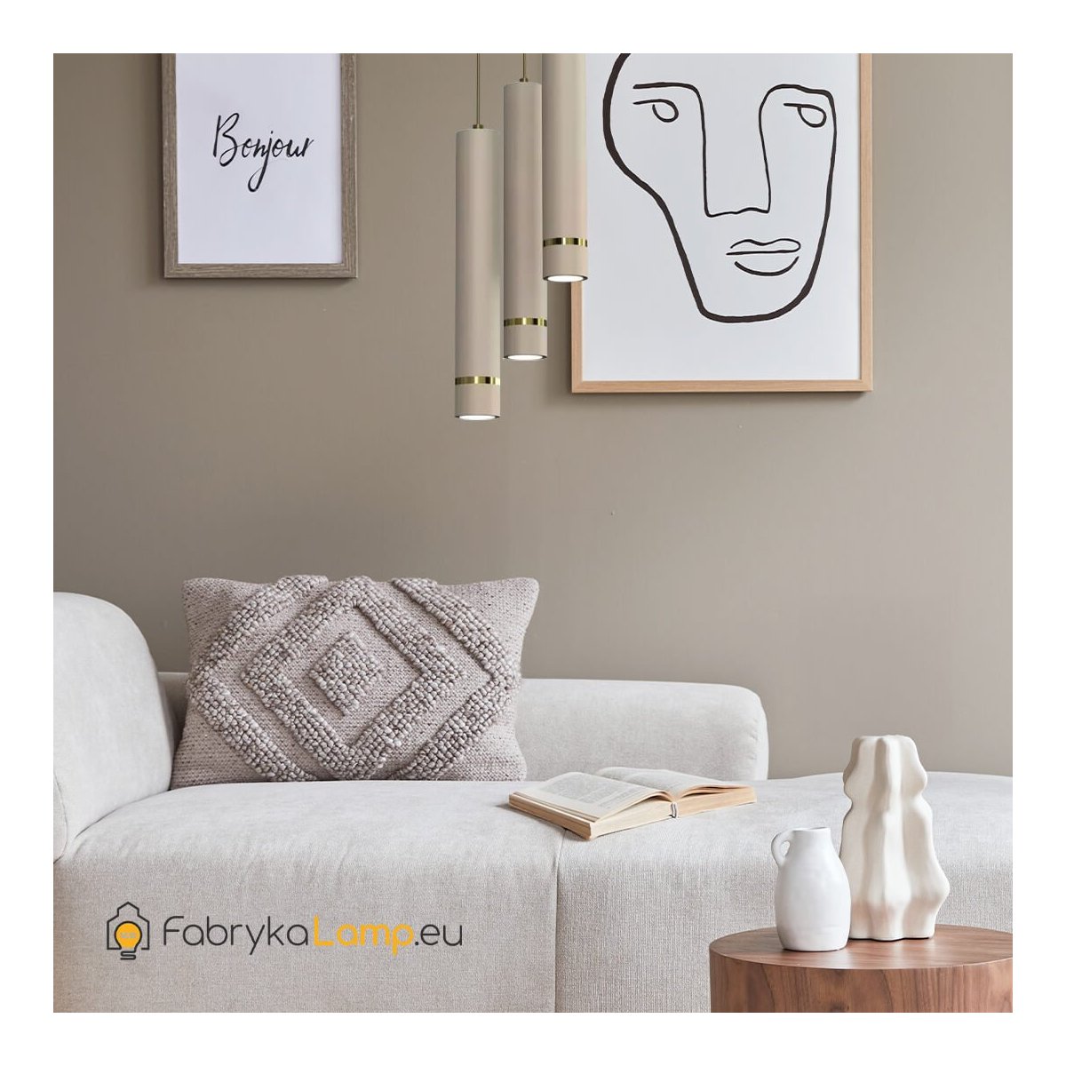 LAMPA WISZĄCA SUFITOWA TUBA ZWIS METAL BEŻOWA / KASZMIROWA