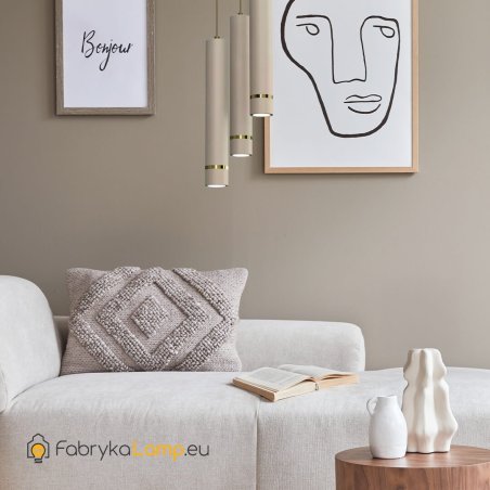 LAMPA WISZĄCA SUFITOWA TUBA ZWIS METAL BEŻOWA / KASZMIROWA