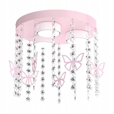 ŻYRANDOL LAMPA SUFITOWA DLA DZIEWCZYNKI KRYSZTAŁKI RÓŻOWA GX53 LED MOTYL