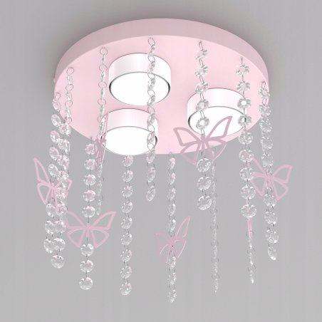 ŻYRANDOL LAMPA SUFITOWA DLA DZIEWCZYNKI KRYSZTAŁKI RÓŻOWA GX53 LED MOTYL