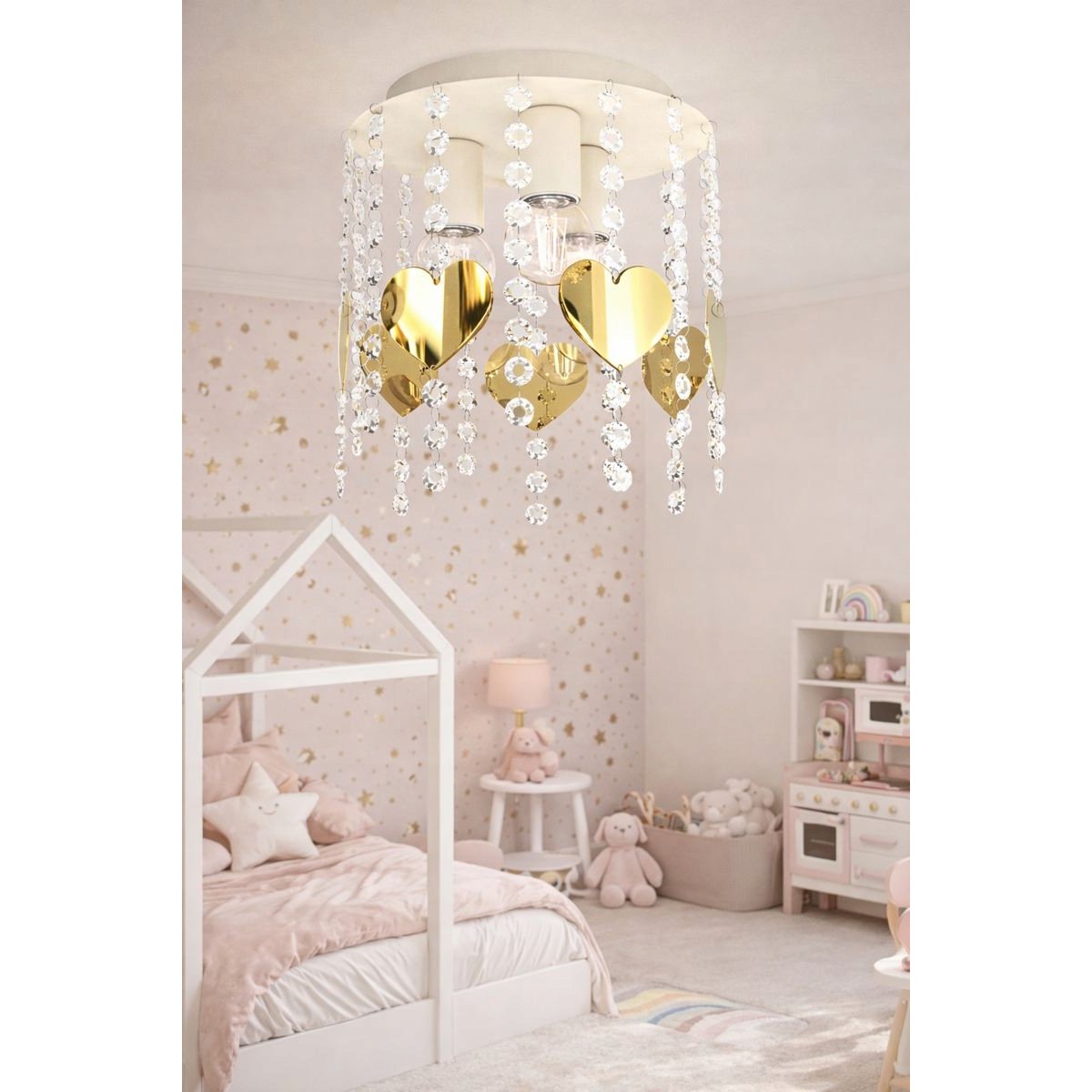 ŻYRANDOL LAMPA SUFITOWA DLA DZIEWCZYNKI KRYSZTAŁKI RÓŻOWA GX53 LED MOTYL