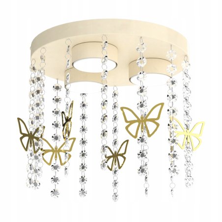 ŻYRANDOL LAMPA SUFITOWA DLA DZIEWCZYNKI KRYSZTAŁKI BEŻOWA ZŁOTA Gx53 LED