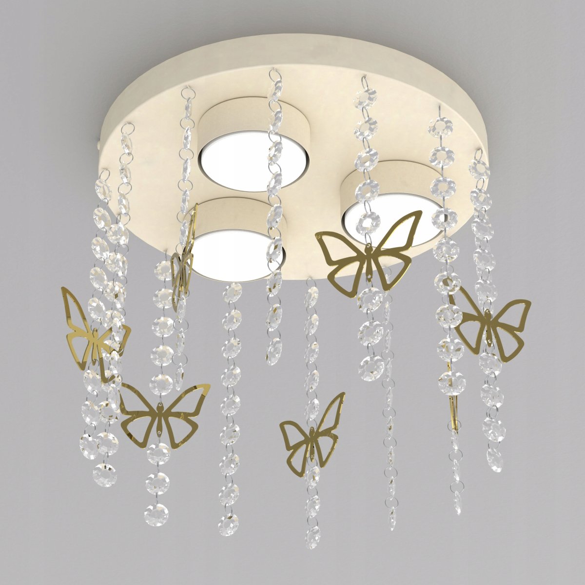ŻYRANDOL LAMPA SUFITOWA DLA DZIEWCZYNKI KRYSZTAŁKI BEŻOWA ZŁOTA Gx53 LED