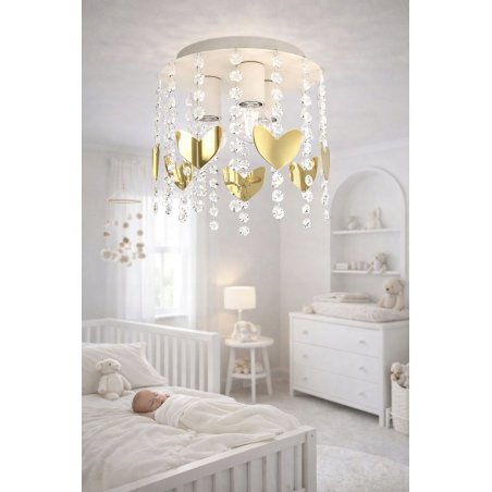 ŻYRANDOL LAMPA SUFITOWA DLA DZIEWCZYNKI KRYSZTAŁKI RÓŻOWA Gx53 LED SERCE