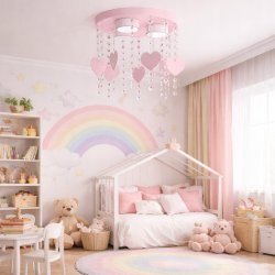 ŻYRANDOL LAMPA SUFITOWA DLA DZIEWCZYNKI KRYSZTAŁKI RÓŻOWA Gx53 LED SERCE