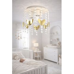 ŻYRANDOL LAMPA SUFITOWA DLA DZIEWCZYNKI KRYSZTAŁKI BEŻOWA ZŁOTA Gx53 LED