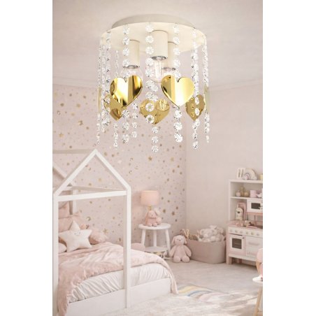 ŻYRANDOL LAMPA SUFITOWA DLA DZIEWCZYNKI KRYSZTAŁKI BEŻOWA ZŁOTA GX53 LED