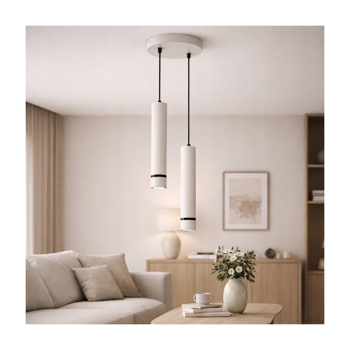 LAMPA WISZĄCA SUFITOWA TUBA LED GU10 OZDOBNY PASEK JASNY KASZMIR CZARNY
