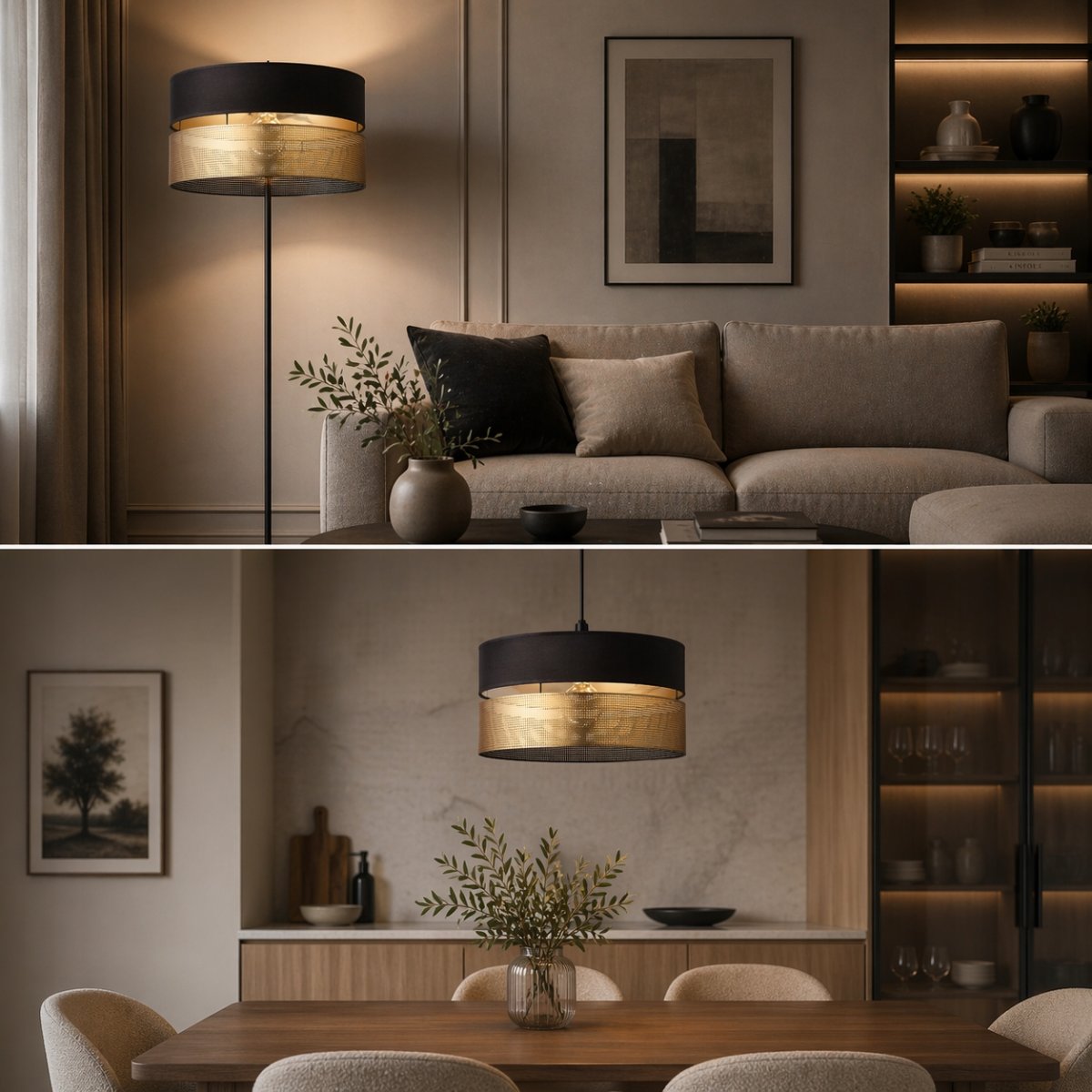 Nowoczesny czarno-złoty abażur XXL do lamp wiszących stojących 40 cm