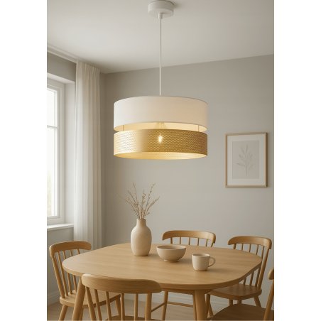 ABAŻUR KLOSZ DO LAMP WISZĄCYCH STOJĄCYCH E27 ZŁOTY DUO DZIURKI BIAŁY