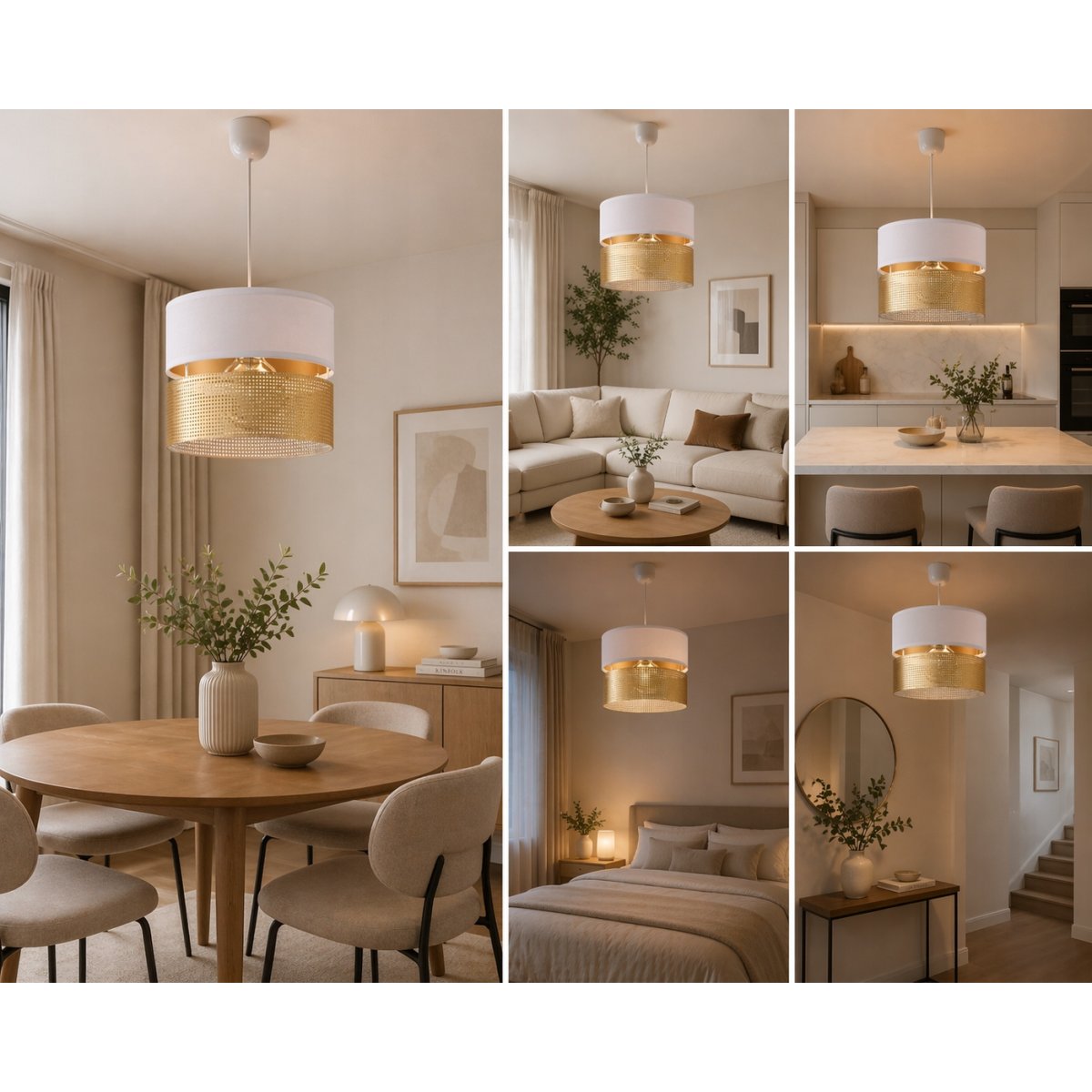 ABAŻUR KLOSZ DO LAMP WISZĄCYCH STOJĄCYCH E27 ZŁOTY DUO DZIURKI BIAŁY