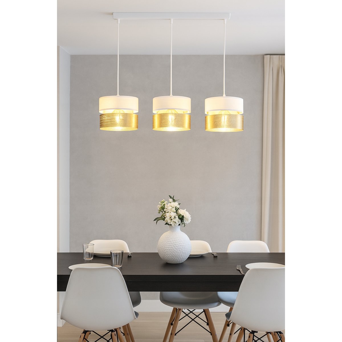 ABAŻUR KLOSZ DO LAMP WISZĄCYCH STOJĄCYCH E27 ZŁOTY DUO DZIURKI BIAŁY