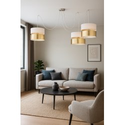 ABAŻUR KLOSZ DO LAMP WISZĄCYCH STOJĄCYCH E27 ZŁOTY DUO DZIURKI BIAŁY