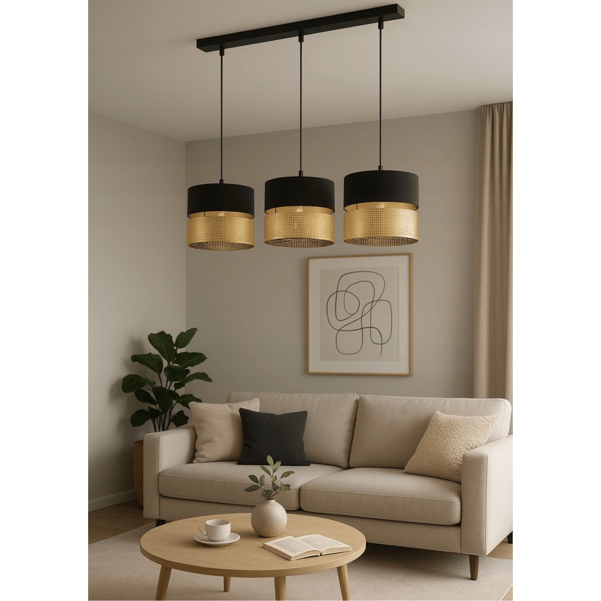 ABAŻUR KLOSZ DO LAMP WISZĄCYCH STOJĄCYCH E27 ZŁOTY DUO DZIURKI CZARNY