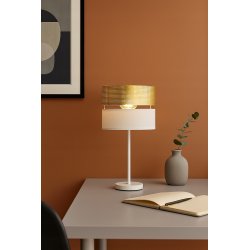 ABAŻUR KLOSZ DO LAMP WISZĄCYCH STOJĄCYCH E27 ZŁOTY DUO DZIURKI BIAŁY