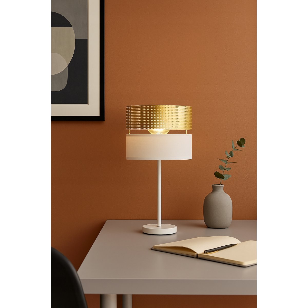 ABAŻUR KLOSZ DO LAMP WISZĄCYCH STOJĄCYCH E27 ZŁOTY DUO DZIURKI BIAŁY