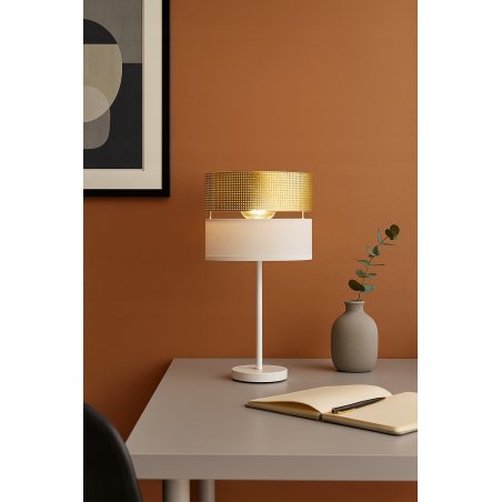 ABAŻUR KLOSZ DO LAMP WISZĄCYCH STOJĄCYCH E27 ZŁOTY DUO DZIURKI BIAŁY