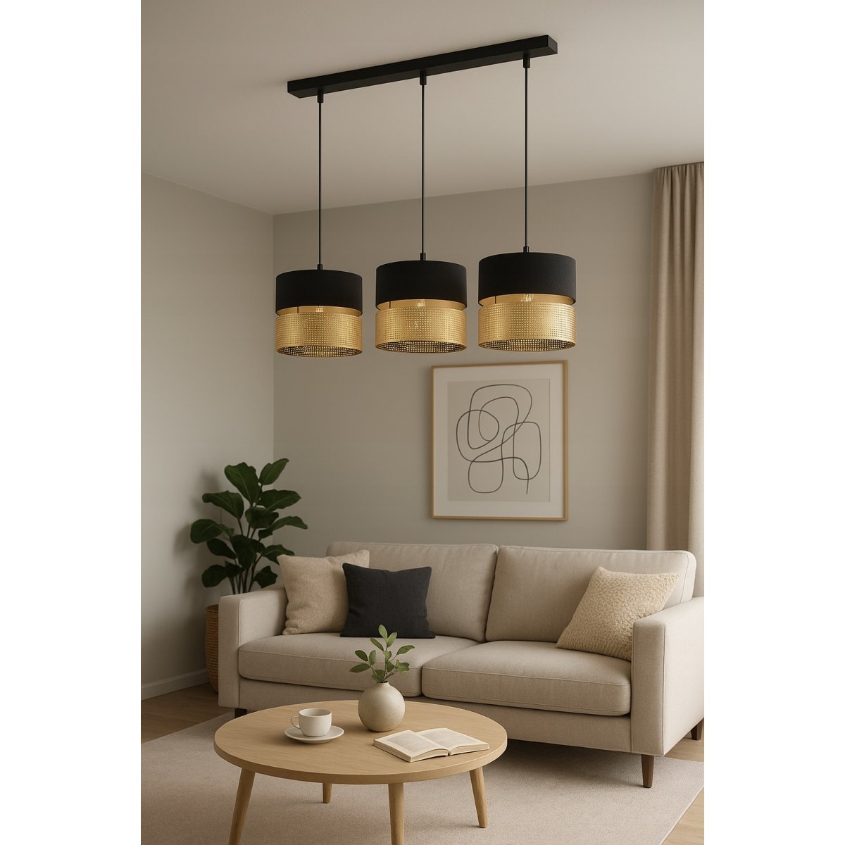 ABAŻUR KLOSZ DO LAMP WISZĄCYCH STOJĄCYCH E27 ZŁOTY DUO DZIURKI CZARNY