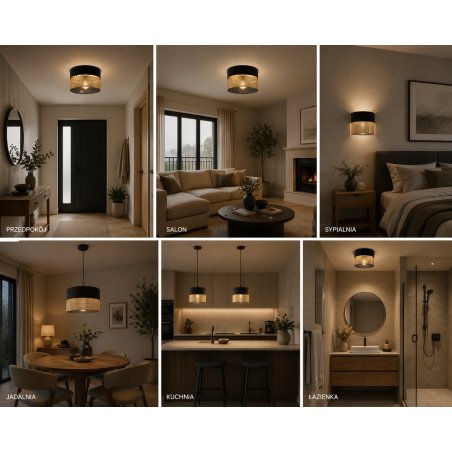 ABAŻUR KLOSZ DO LAMP WISZĄCYCH STOJĄCYCH E27 ZŁOTY DUO DZIURKI CZARNY