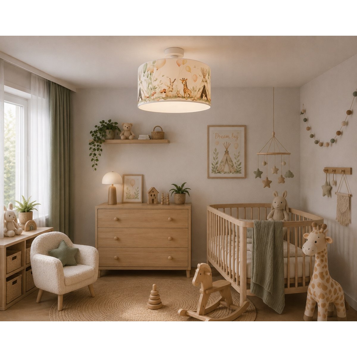 Dziecięcy pastelowy abażur do lamp wiszących 35 cm zwierzątka