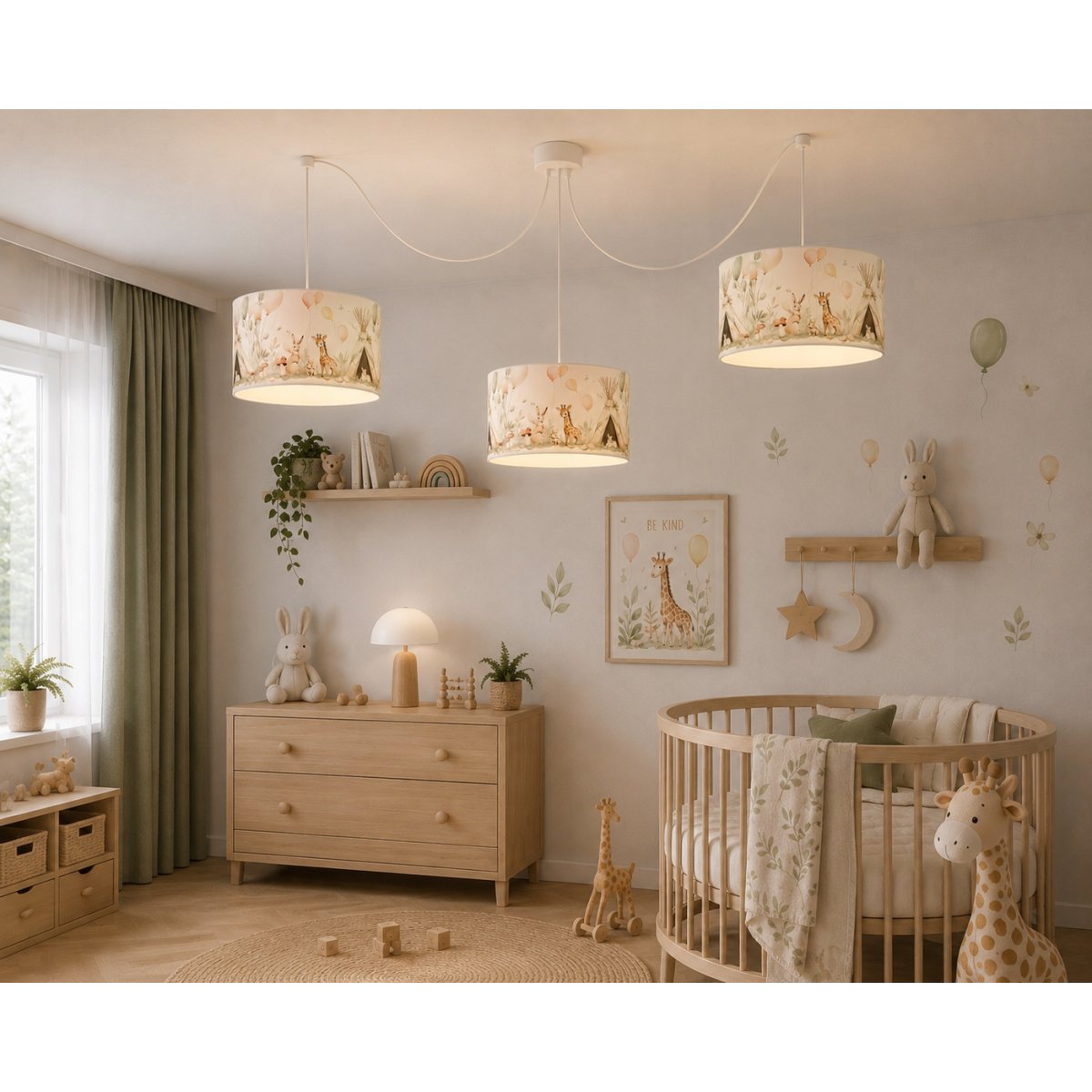 Dziecięcy pastelowy abażur do lamp wiszących 35 cm zwierzątka