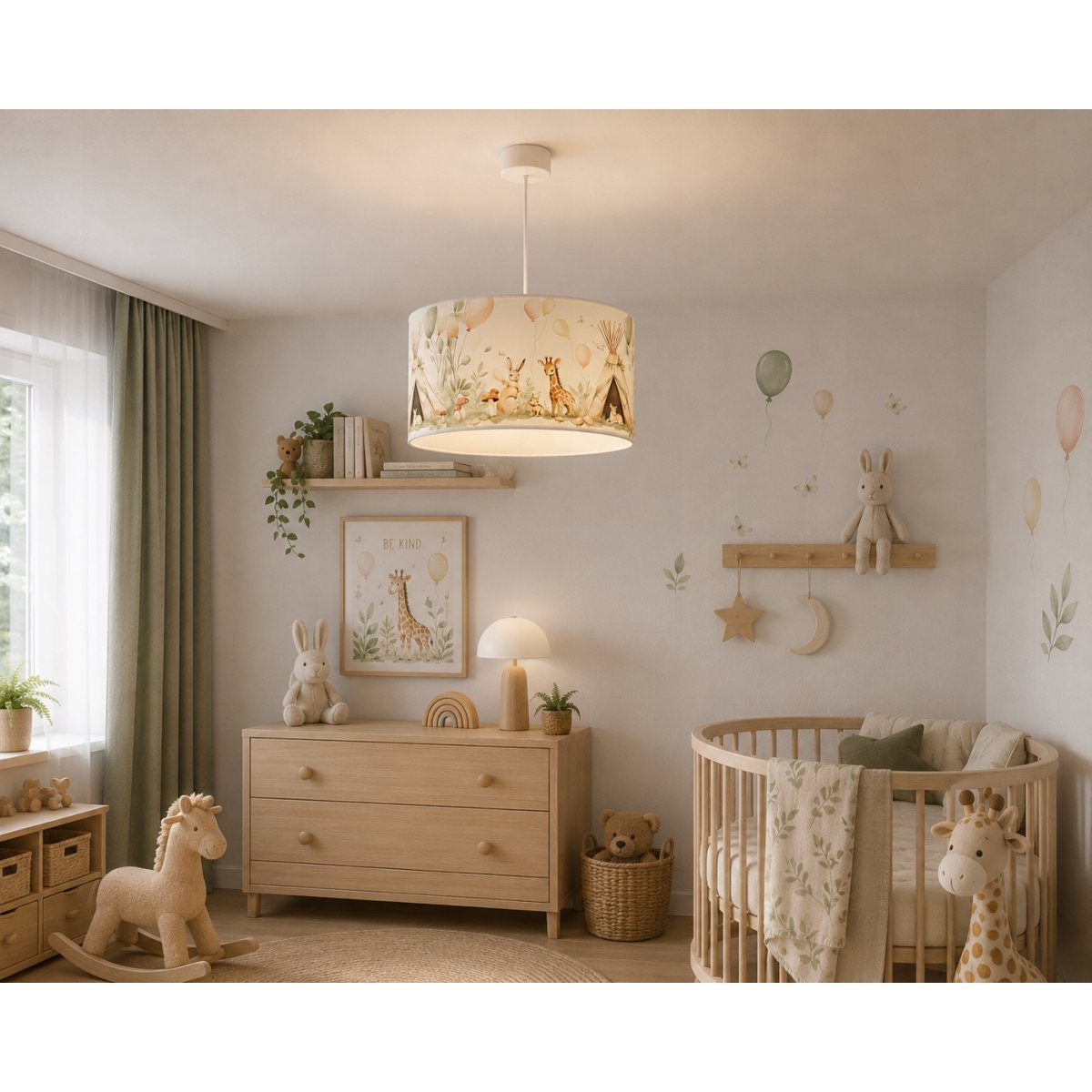Dziecięcy pastelowy abażur do lamp wiszących 35 cm zwierzątka