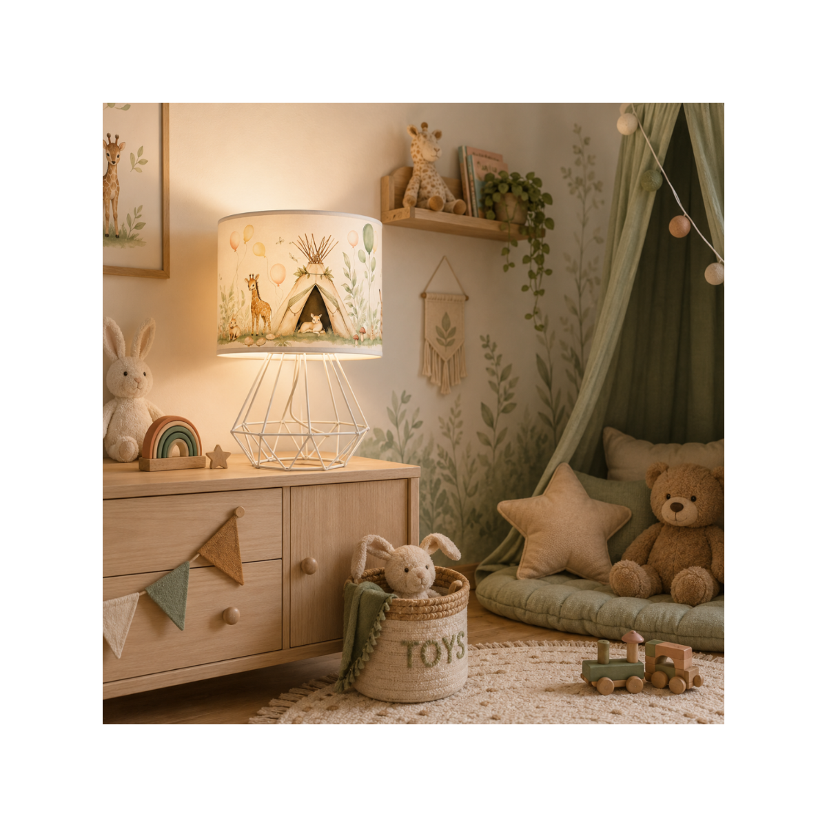 Dziecięca lampka nocna stołowa w pastelowe zwierzątka E27 LED abażur 20cm