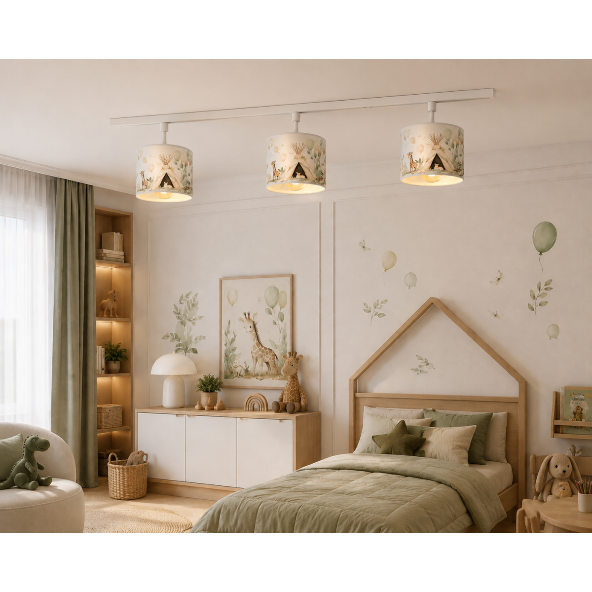 Delikatna lampa wisząca z motywem zwierzątek leśnych dziecięca E27 LED 20 CM