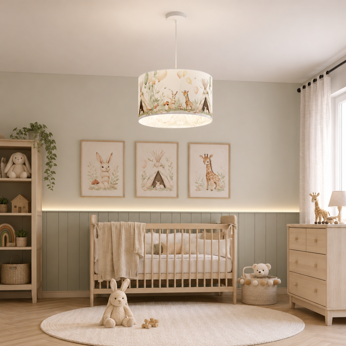 Delikatna lampa wisząca z motywem zwierzątek leśnych dziecięca E27 LED 20 CM