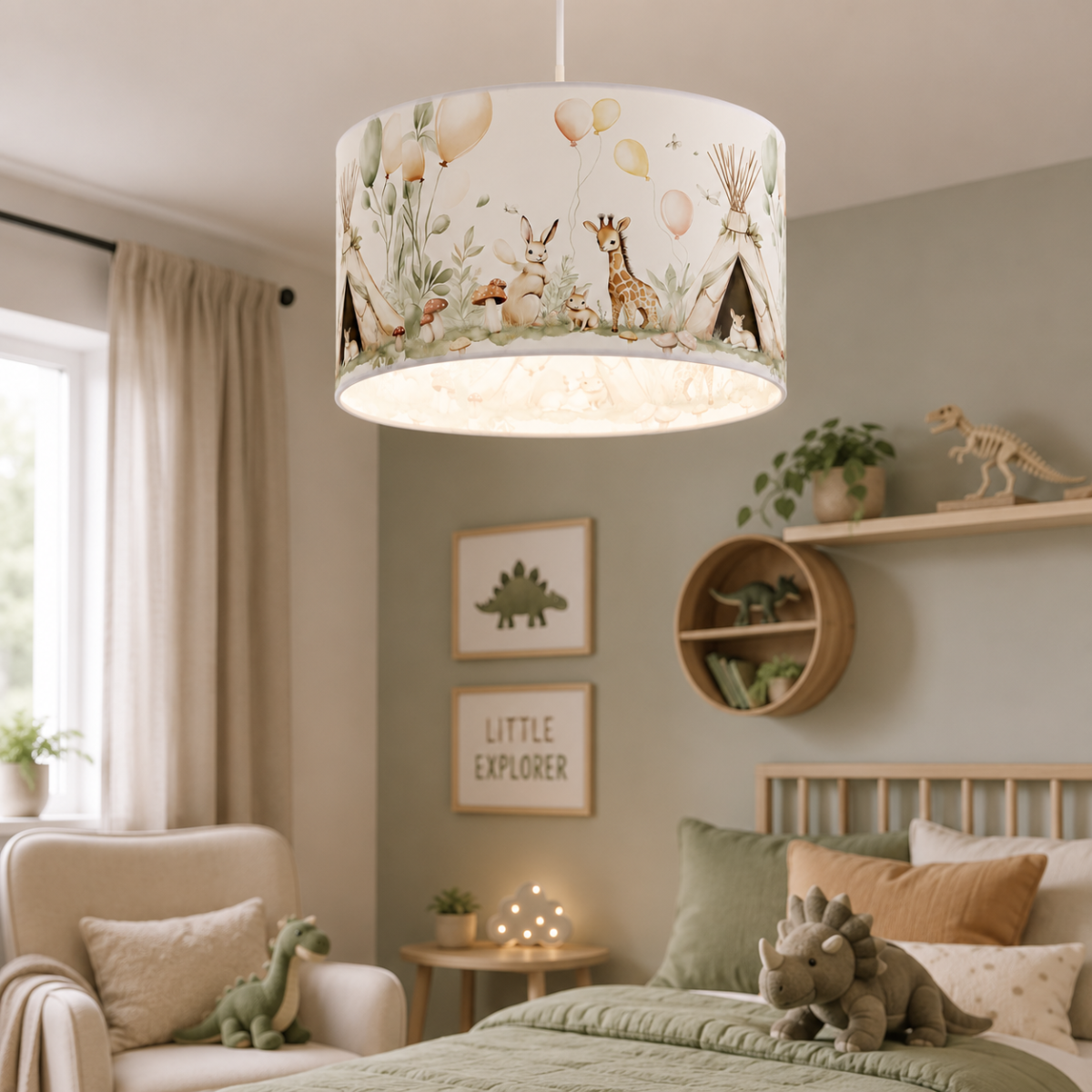 Delikatna lampa wisząca z motywem zwierzątek leśnych dziecięca E27 LED 20 CM