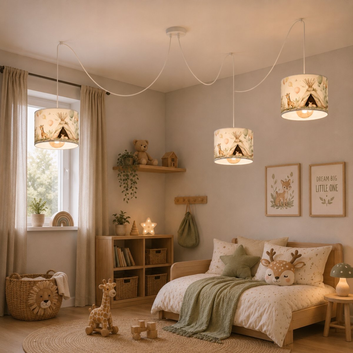 Dziecięca lampa sufitowa Leśna Przygoda z pastelowymi abażurami Spider Led