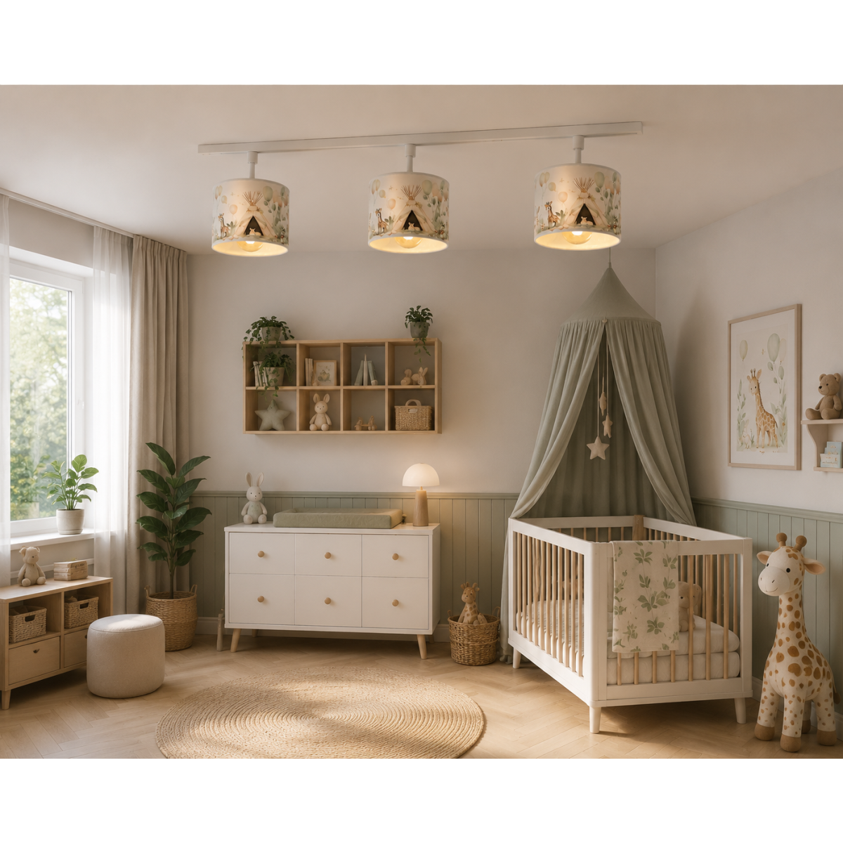 Dziecięca lampa sufitowa Leśna Przygoda z pastelowymi abażurami Listwa 2-pkt