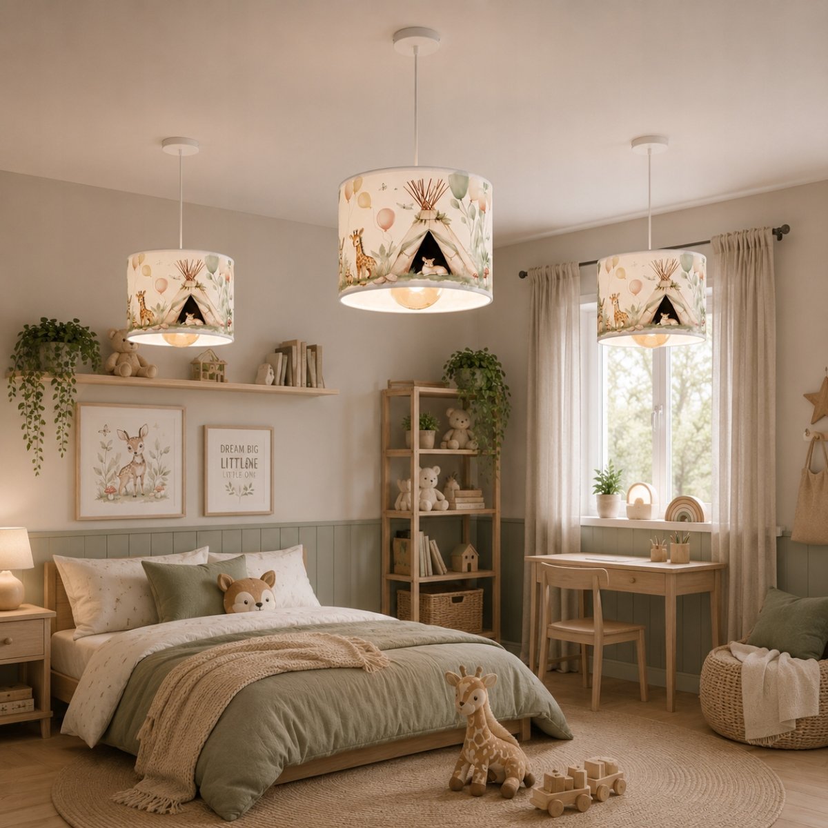 Dziecięca lampa sufitowa Leśna Przygoda z pastelowymi abażurami Spider Led