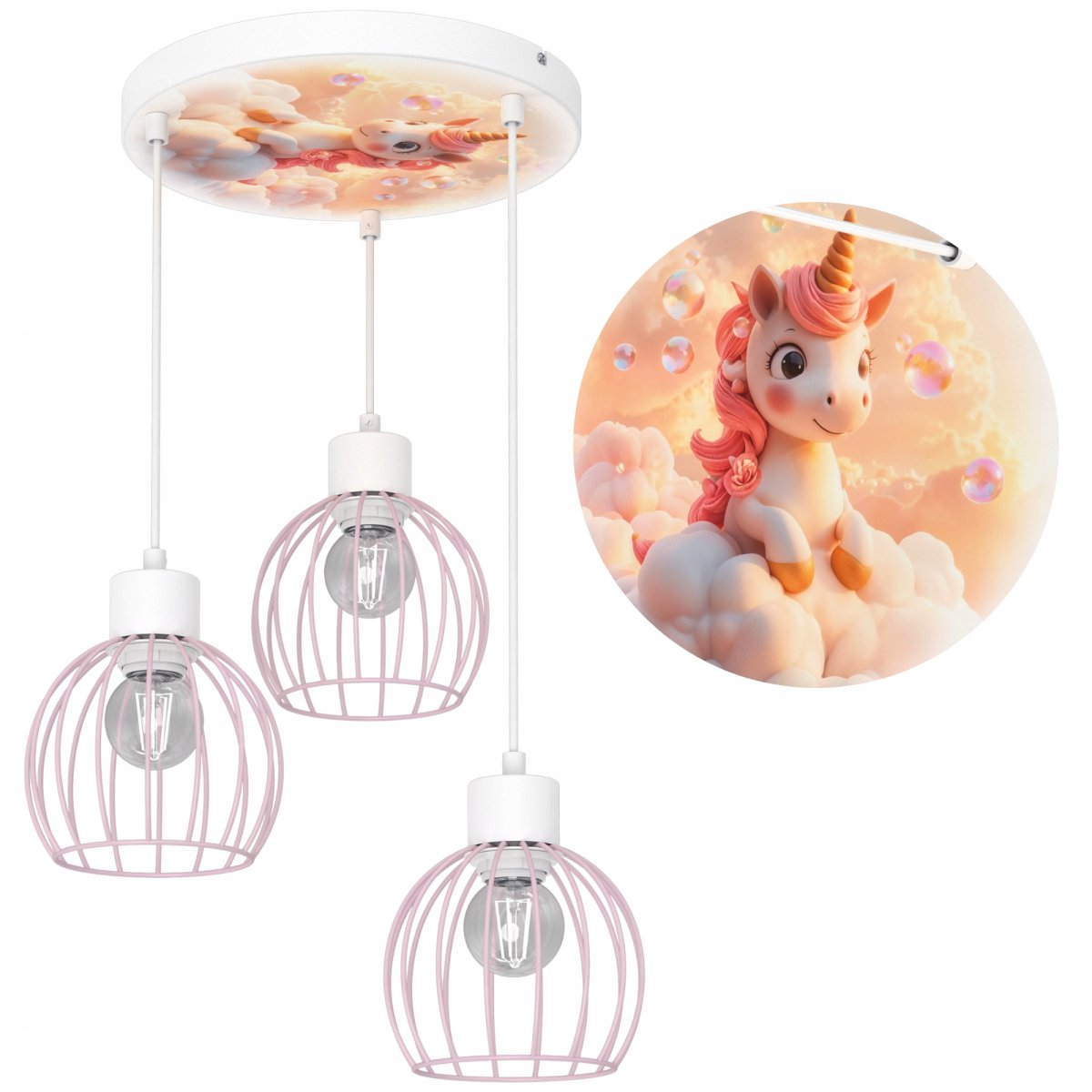 DZIECIĘCA LAMPA SUFITOWA WISZĄCA JEDNOROŻEC LED POLSKA LAMPA E27 UNICORN