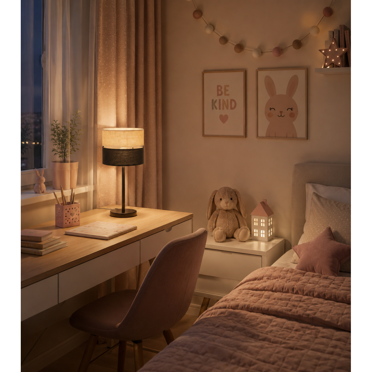 LAMPKA NOCNA STOŁOWA JUTA BOHO JUTOWA DUO BIURKOWA