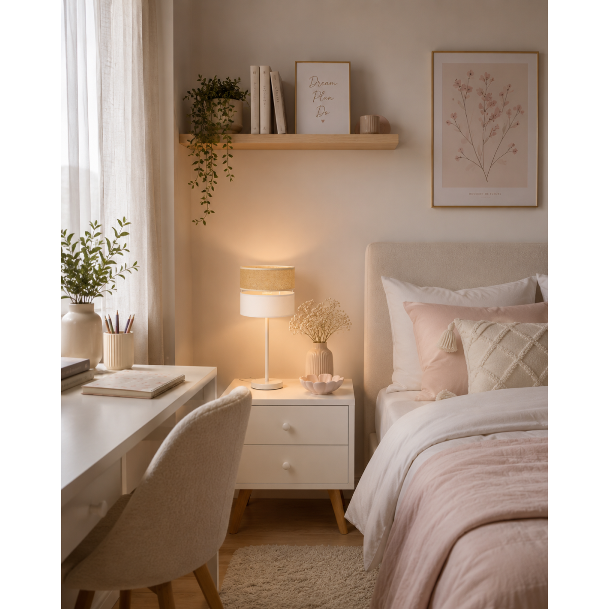 LAMPKA NOCNA STOŁOWA JUTA BOHO JUTOWA DUO BIURKOWA
