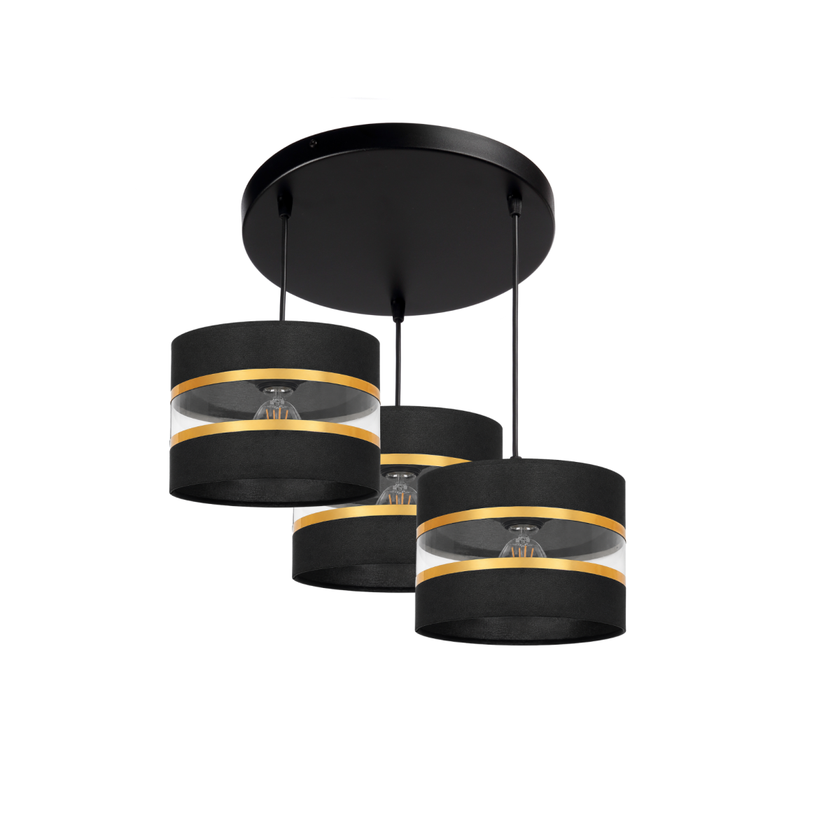 Lampa wisząca 3xE27 czarna ze złotymi abażurami | Fabryka Lamp