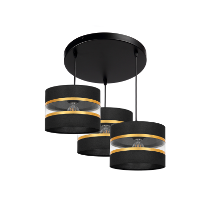 Lampa wisząca 3xE27 czarna ze złotymi abażurami | Fabryka Lamp