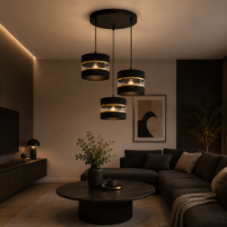 Lampa wisząca 3xE27 czarna ze złotymi abażurami | Fabryka Lamp