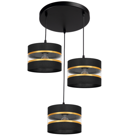 Lampa wisząca 3xE27 czarna ze złotymi abażurami | Fabryka Lamp
