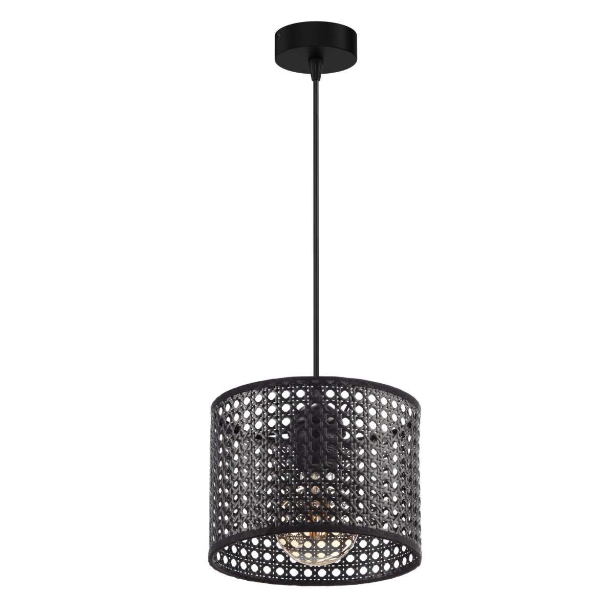 Lampa wisząca rattan czarna E27 – nowoczesna do salonu i jadalni