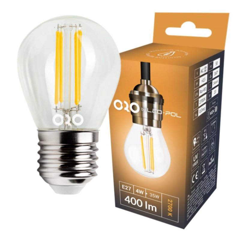 ŻARÓWKA LED E27 400LM 4W=35W WW CIEPŁE ŚWIATŁO