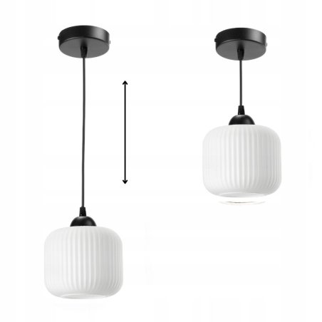 NOWOCZESNA LAMPA WISZĄCA KLOSZ SZKLANY BECZKA PRĄŻKI E27 BIAŁY GRAFIT BURSZTYN