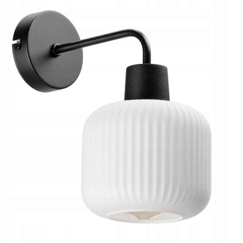 LAMPA ŚCIENNA KINKIET SZKLANY KLOSZ BECZKA PRĄŻKI E27 GRAFIT / BURSZTYN / BIAŁY