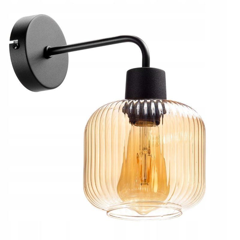 LAMPA ŚCIENNA KINKIET SZKLANY KLOSZ BECZKA PRĄŻKI E27 GRAFIT / BURSZTYN / BIAŁY