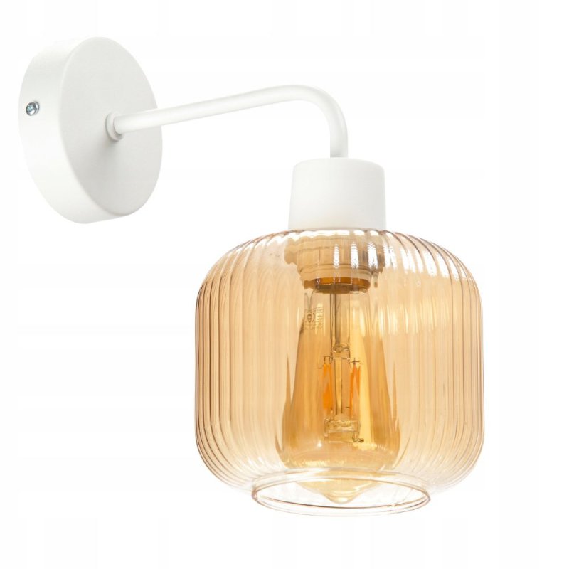 LAMPA ŚCIENNA KINKIET SZKLANY KLOSZ BECZKA PRĄŻKI E27 GRAFIT / BURSZTYN / BIAŁY